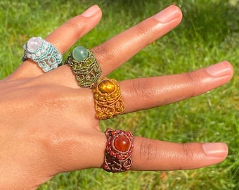 Gemstone Macrame Ring | Bohemian Jewelry | Statement Ring | Rings | Micromacrame Ring | Unique Ring | Stackable Ring