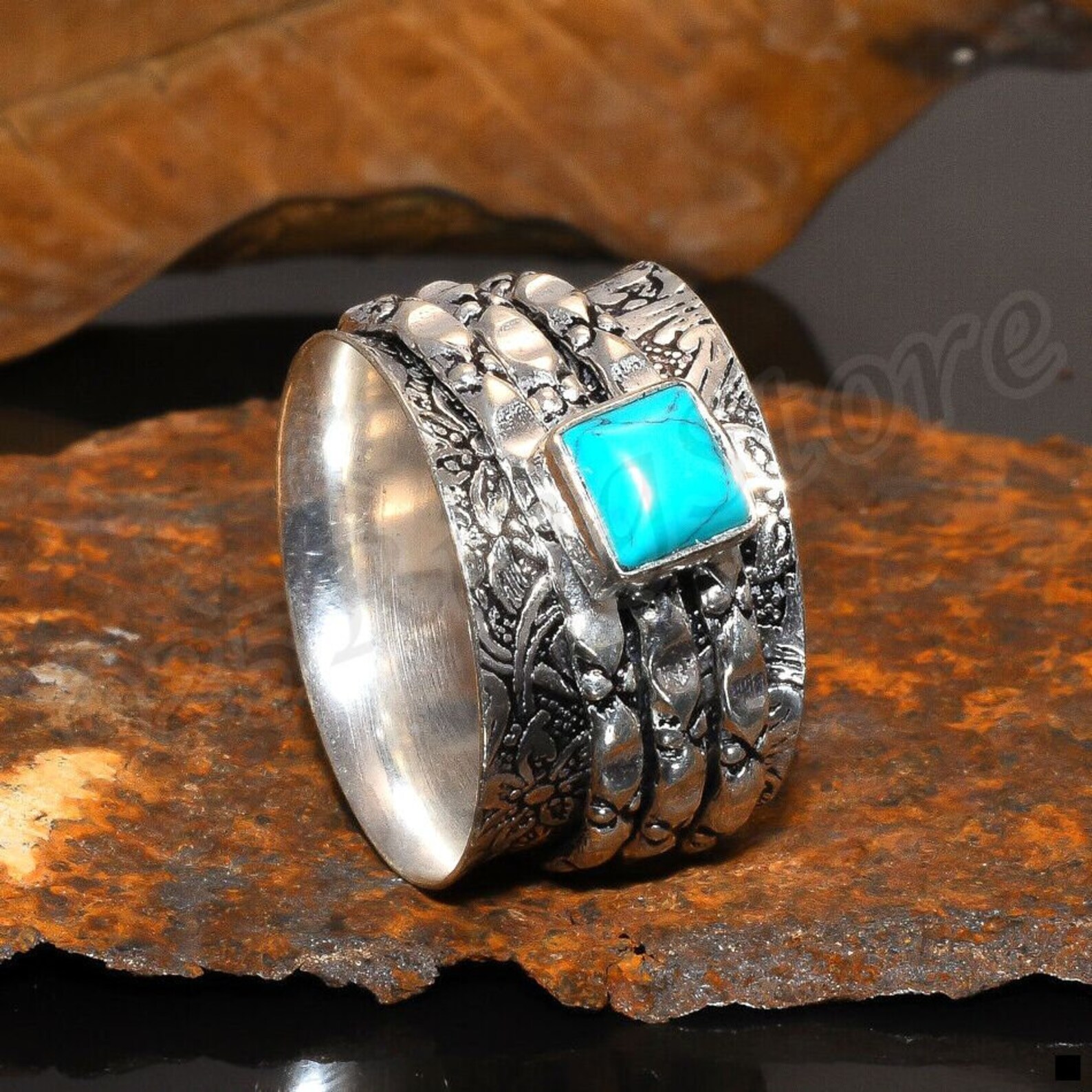 Square Turquoise Ring Designer Silver Ring 925 Sterling Etsy