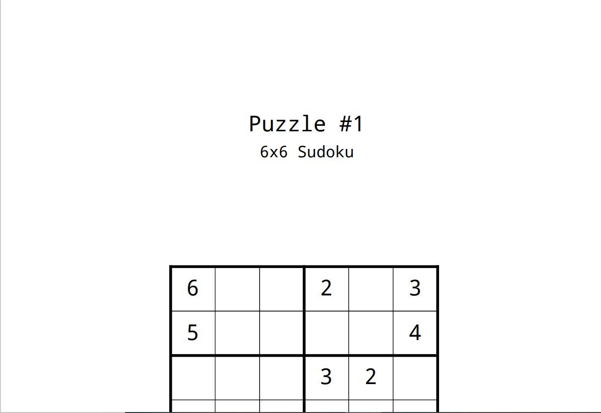 300 printable 6x6 sudoku puzzle grids with answer key volume etsy