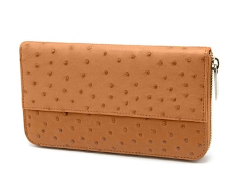 Cango Zip Clutch Ostrich Leather Wallet