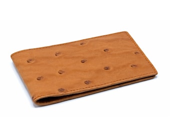 Cartera tarjetero delgada de piel de avestruz