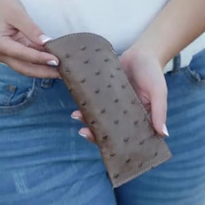 Genuine Ostrich Leather Glasses Case Anthracite Grey