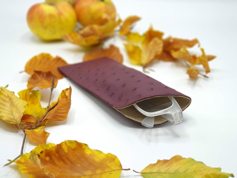 Genuine Ostrich Leather Glasses Case African Violet