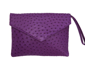 Ostrich Leather Envelope Maxi Clutch