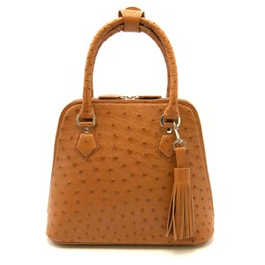 Genuine Ostrich Leather Knysna Hepburn Bag Cognac