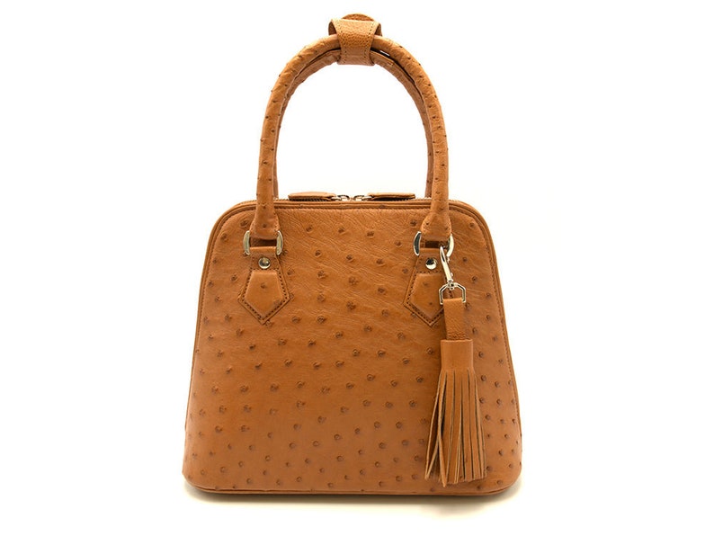 Genuine Ostrich Leather Knysna Hepburn Bag Cognac