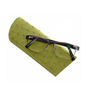 Genuine Ostrich Leather Glasses Case Chartreuse