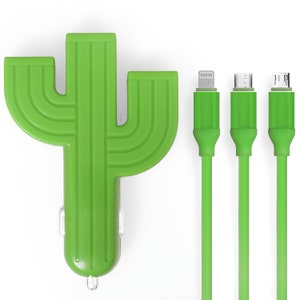 Cactus USB Phone Charger | Comes with 3-in-1 USB Cable | Cell Phone Car Charger | Fits All Phone Models