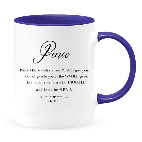 Peace I Leave With You John 14:27 Coffee Mug, White Two Tone Mug, Scripture Coffee Mug, Faith Mug, Bible Verse Mug