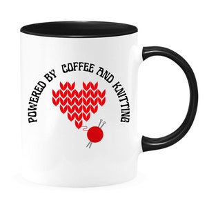 Powered by Coffee and Knitting, Knitting Coffee Mug, Knitting Gifts, Knitting Mug, Knitting Lover, Knit Mug, Knit Gifts, Gift for Mom