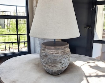 Terracotta Jar Table Lamp no.LC37, Earthy Textured Ceramic Table Lamp Perfect for Living Room, Entryway, Office and Bedroom.