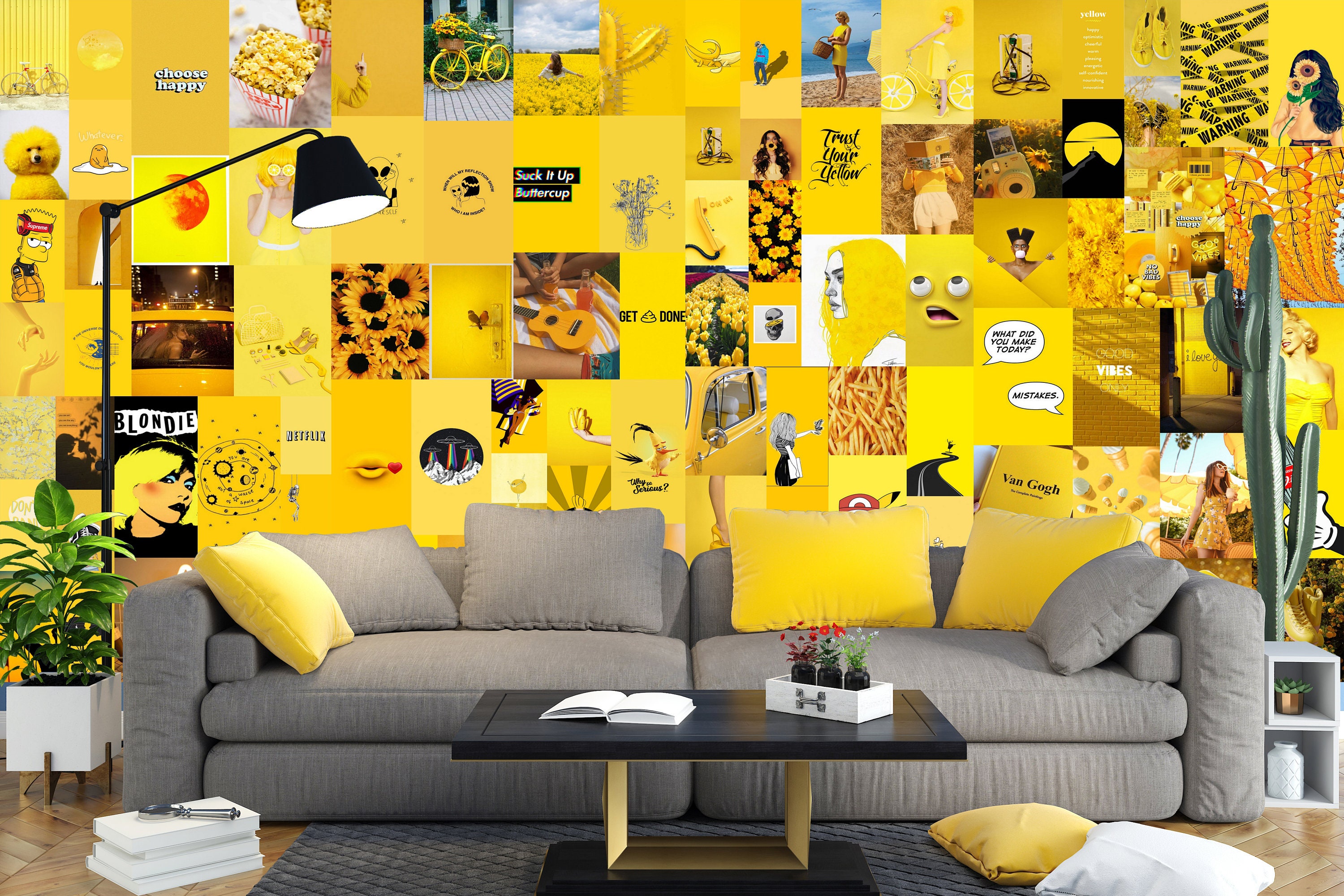 Yellow Wall Collage Kit Yellow Aesthetic Print Yellow Wall Etsy