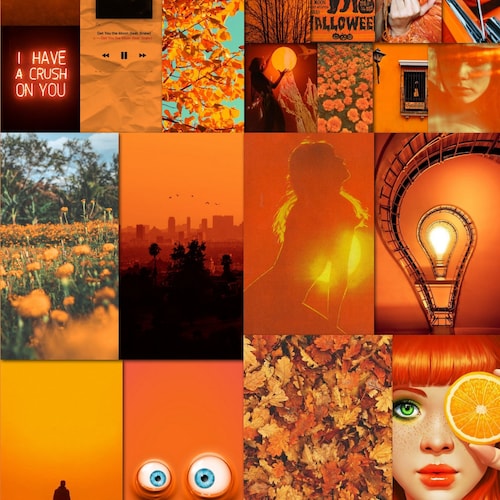 Photo Wall Collage Kit Orange Peach Aesthetic set of 76 - Etsy
