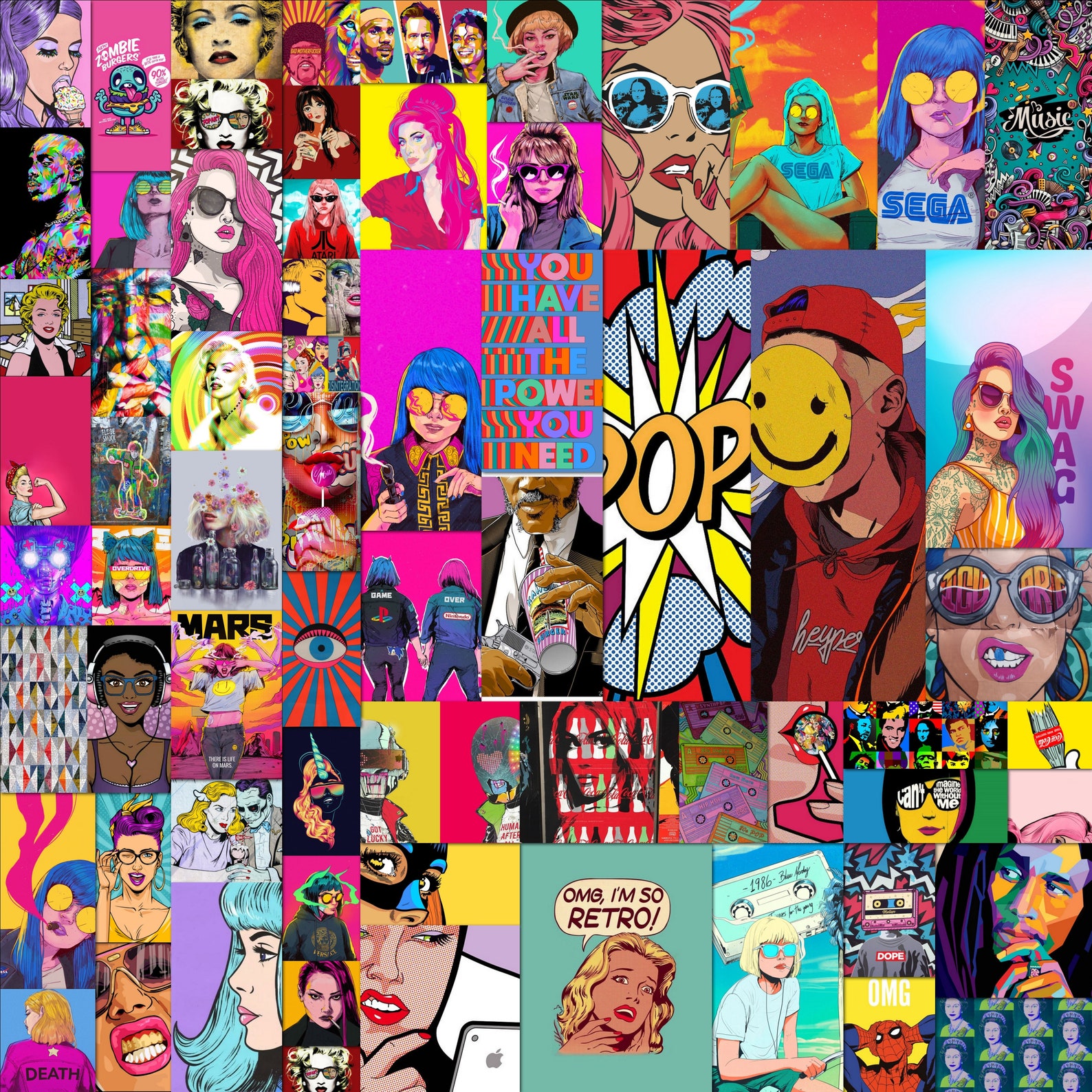 Pop Art Collage Pop Art Decor Pop Art Print Wall Art Etsy