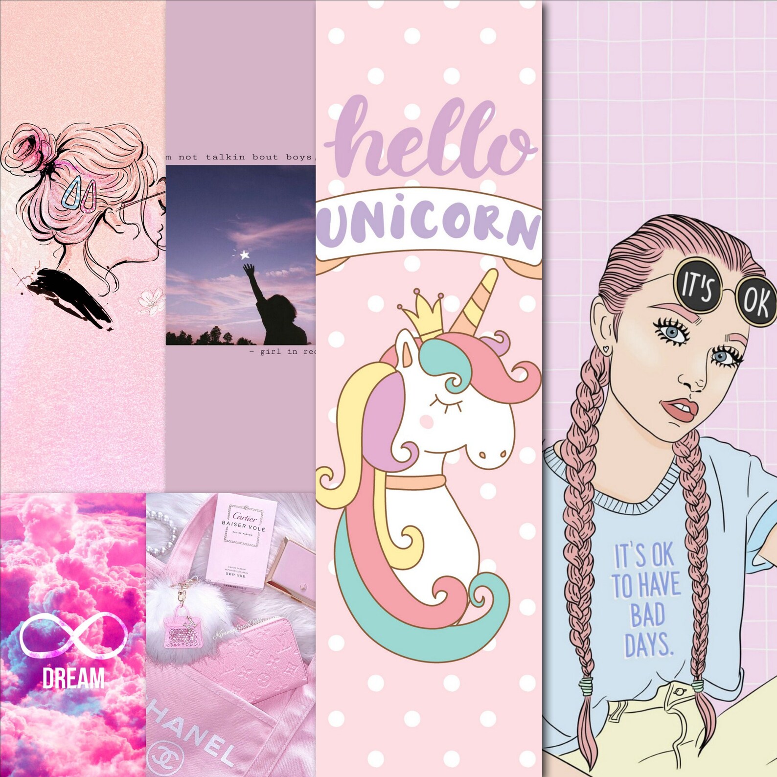 Girly Wall Decor Collage Kit Girly Wall Art Printable Pink Etsy