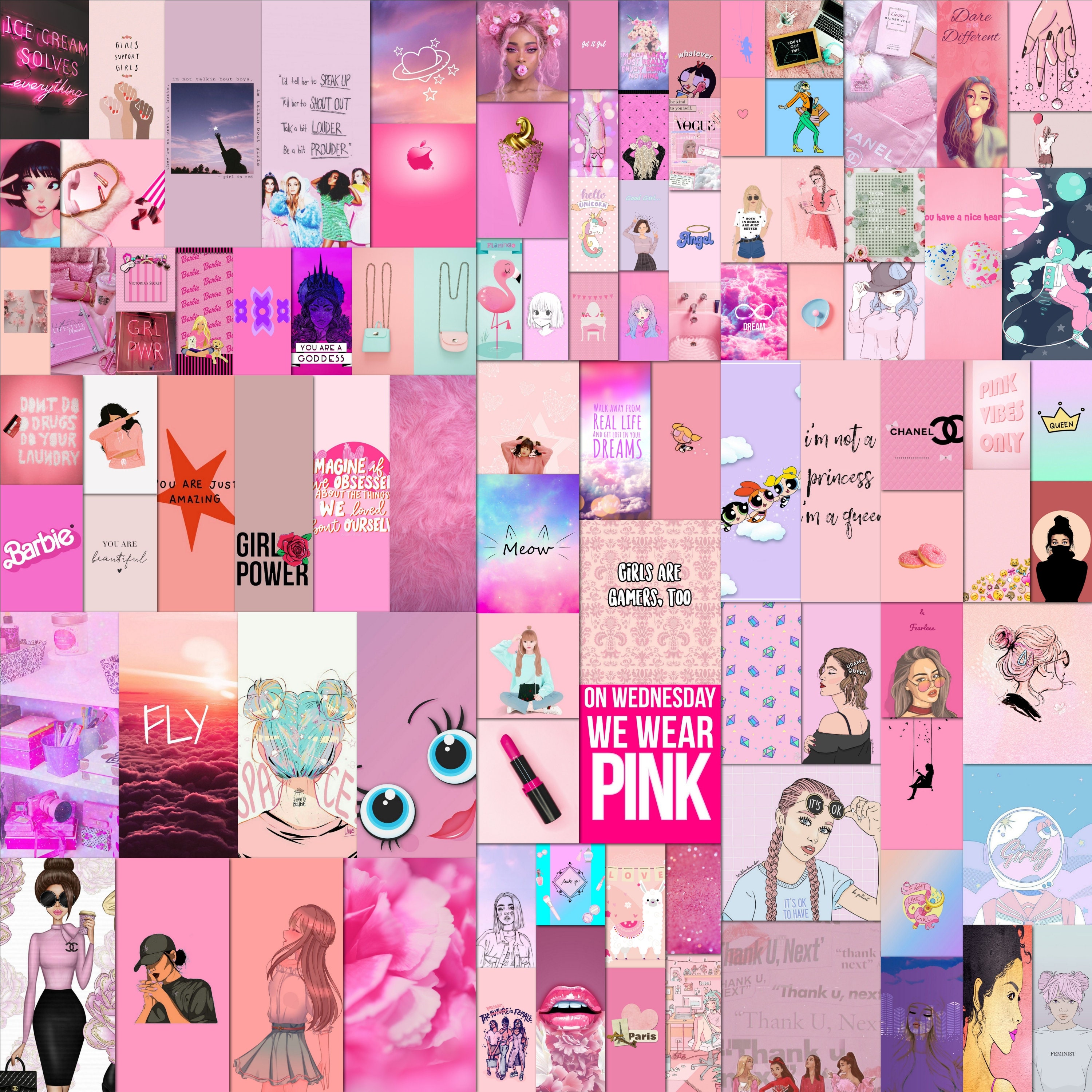 Girly Wall Decor Collage Kit Girly Wall Art Printable Pink Etsy