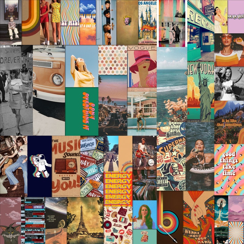 Retro Wall Collage Kit Retro Wall Decor Retro Aesthetic Etsy