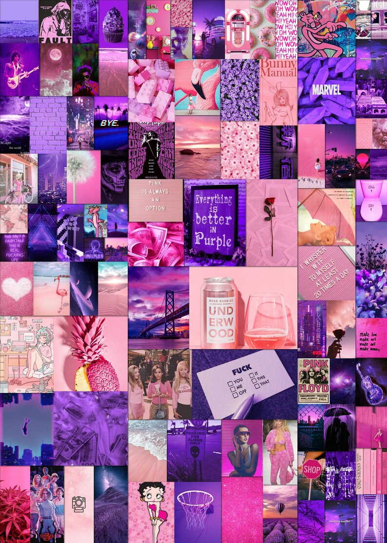 Pink Collage Purple Collage Wall Collage Kit Photo Collage Etsy