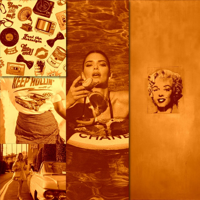 Retro Wall Collage Kit Burnt Orange Aesthetic Vintage Wall Etsy Ireland