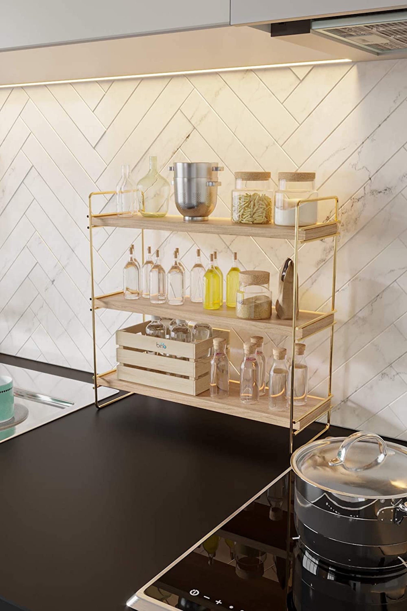 Countertop Shelf Made of Wood and Metal Gold With 3 Shelves Etsy