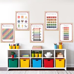 Descarga digital de carteles educativos para la educación en el hogar para niños, números, letras, días, formas, colores, arcoíris, pastel, tamaño A4, para aulas, guarderías