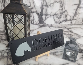 Horse Stable Name Sign, Classy New Laser Cut Designs Black with Silver Mirror Text, Customisable Door plaque, personalised gift horse lover