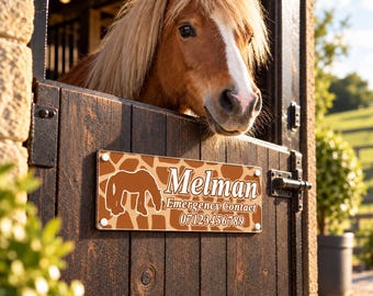 Horse Stable Name sign in New Fun Giraffe Print Design