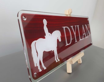 Tags4Nags Dark wood design and white writing Personalised pony/ Horse Name plate unique present/ plaque/ gift stable door sign...yard proof!