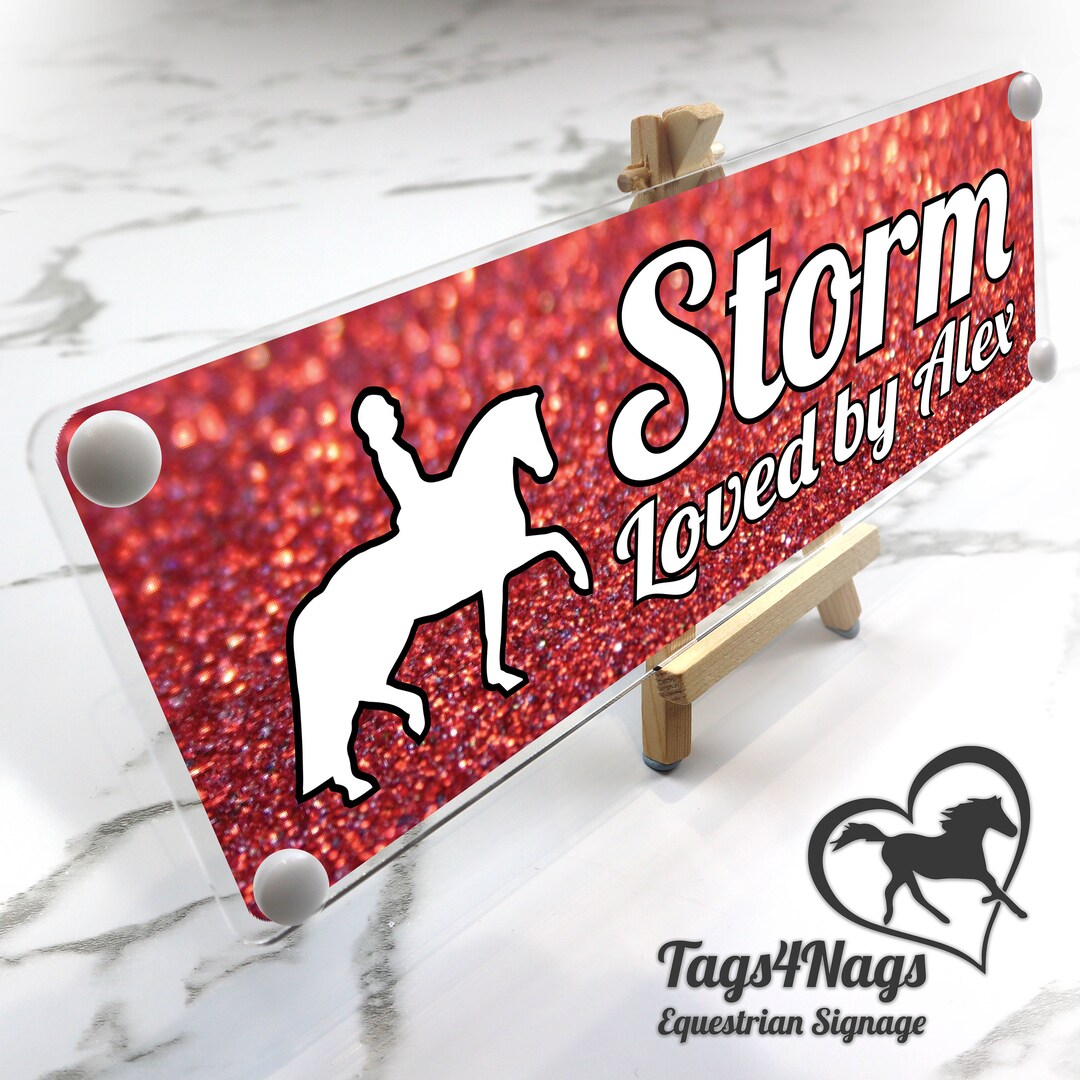 Personalised Horse Stable Sign Red Glitter & White Same Day Despatch
