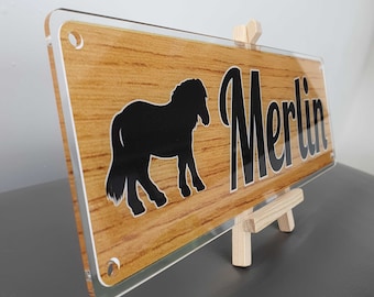 Tags4Nags Light wood design with black writing Personalised Horse/pony Name plate/ plaque/ gift/ stable sign