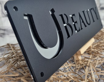 Horse Stable Name plate/ plaque laser cut Black with Silver Mirror Text, Customisable Door plaque, personalised gift horse lover