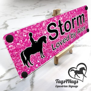 Horse stable name sign pink and black Horse owner birthday gift, Weather proof, Brightly coloured, pony lover unique gift glossy finish