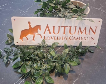 Customisable Horse Stable Name Sign, White with Orange Lettering, Personalised Door Plaque