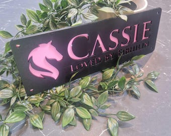 Customisable Horse Stable Name Sign, Black with Light Pink Lettering, Personalised Stall Plaque