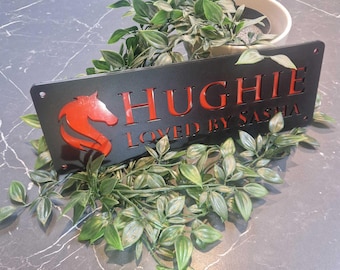 Horse Stable Name Sign, Classy New Laser Cut Designs Black with Red Lettering, Customisable Door plaque, personalised stall sign