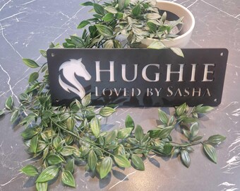Horse Stable Name Sign, Classy New Laser Cut Designs Black with Light Grey Lettering, Customisable Door plaque, personalised stall sign