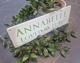 Customisable Horse Stable Name Sign, White with Light Green Lettering, Personalised Stall Plaque