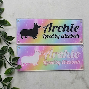 Signo de mascota personalizado Corgi, placa de perrera, placa de diversión de jardín 14 colores de fondo, cumpleaños, regalo de caja de letras- Tags4Nags
