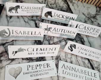 Customisable Horse Stable Name Sign, Laser Cut White Front Plate (300mm x 100mm)