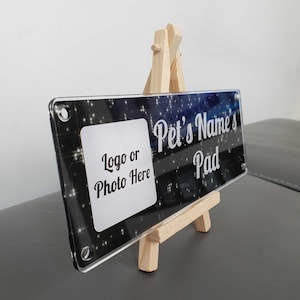 Personalised Pet Name Sign,  Black Sparkles (like the night sky)  and White writing Animal Name Plate Tags4Nags