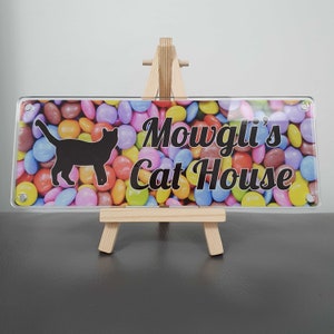 Signo de nombre de gato de Bengala personalizado, placa de jardín, 14 colores de fondo, regalo de tamaño de buzón, regalo único para el amante/propietario de los gatos-Tags4Nags