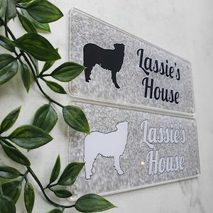 Letrero de perrera personalizado, placa con nombre de perro Border Collie, gran regalo, 14 colores de fondo divertidos, cumpleaños, regalo de buzón
