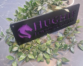 Customisable Horse Stable Name Sign, Black with Purple Lettering, Personalised Stall Plaque