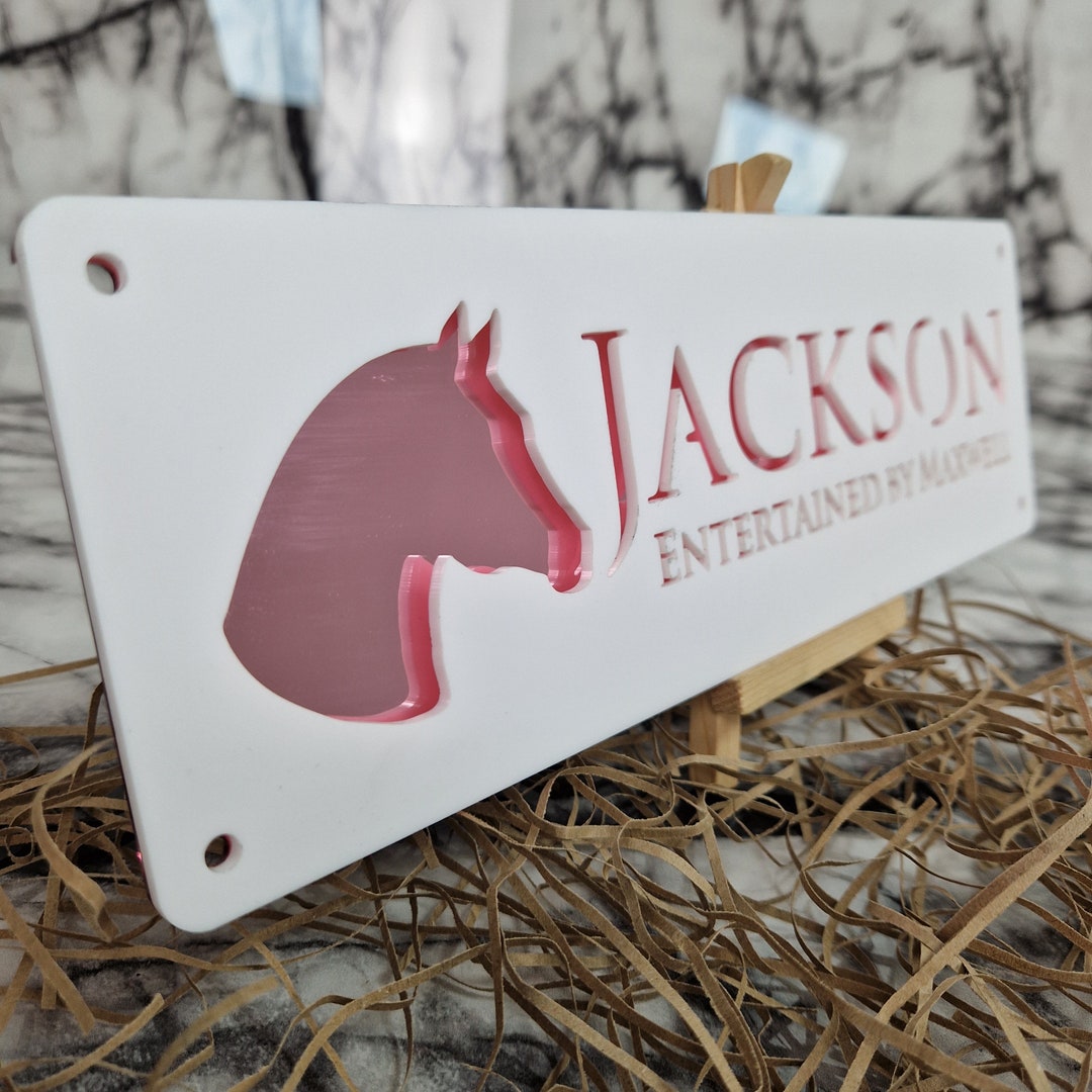 Horse Stable Name Plate White With ROSE GOLD TEXT Personalised Amazing