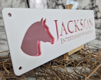 Personalized Horse Stall Name Plate, Rose Gold Text, Equestrian Gift