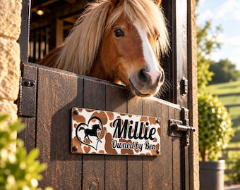 Horse Stable Name sign in New Brown Cow Print Design