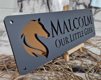Laser Cut Horse Stable Name Sign, Anthracite Copper Mirror, Custom Barn Plaque