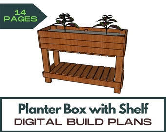 Raised Planter Box with Shelf Plans - Standing Planter Box Plans - Woodworking Garden Plans - Raised Planter Bed Build Plans