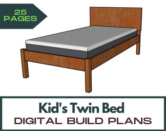 Modern Kid's Twin Bed Build Plans - Twin Bed with Headboard Build Plans - Bed Woodworking Plans - Twin Bed Plans