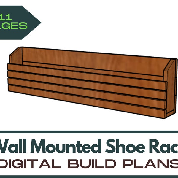 Wall Mounted Shoe Rack Digital Plans - 36" Long Shoe Rack Plans - Hanging Shoe Rack Plans - DIY Shoe Rack Plans